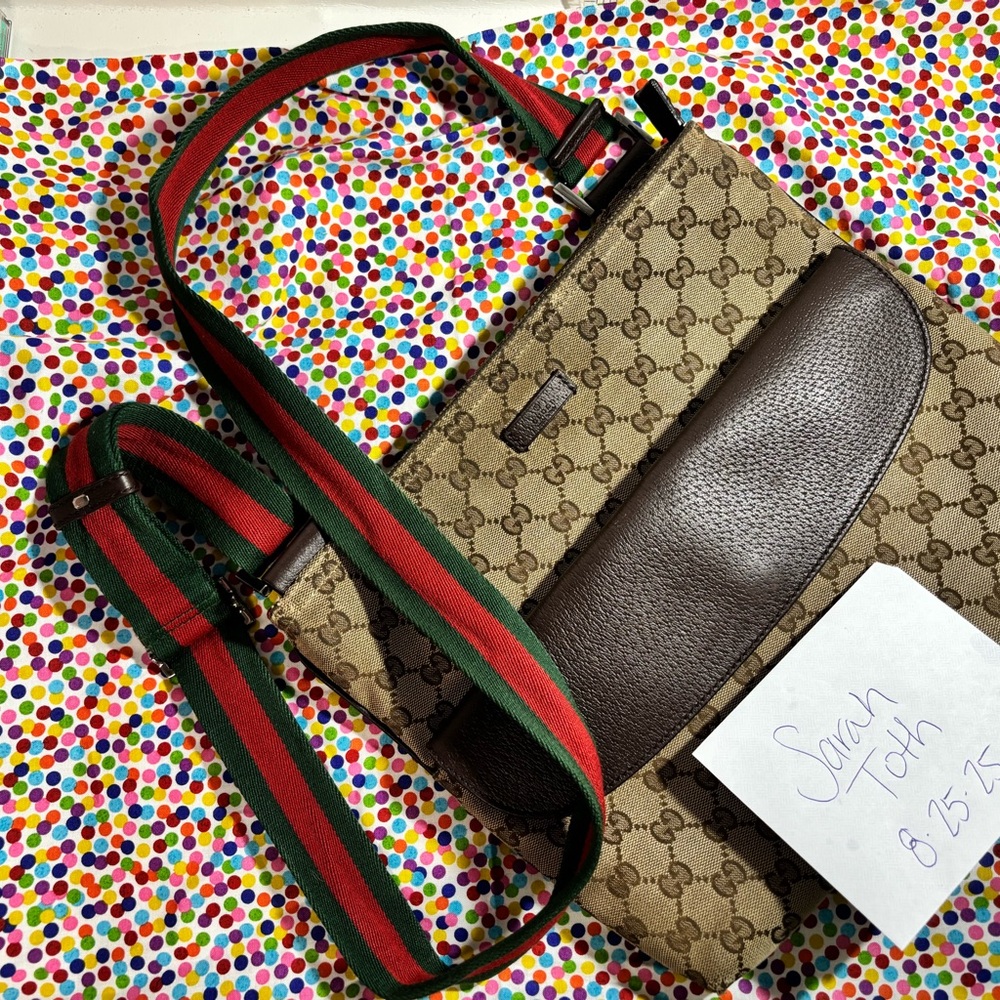 Gucci Tan and Brown Messenger Bag with Green/Red crossbody strap